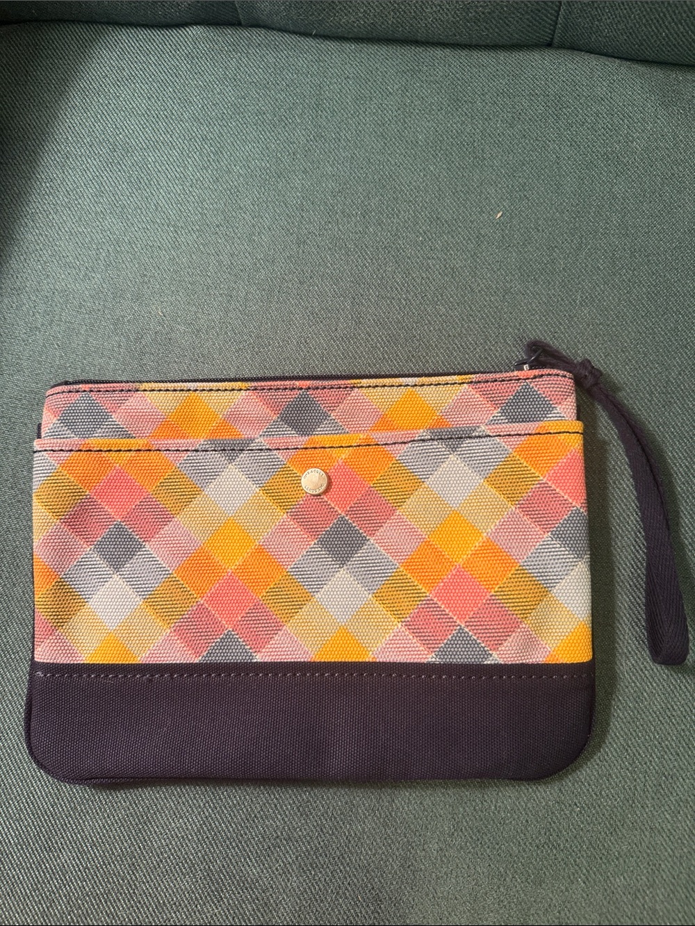 Lands' End Multi-Color Diamond Print Wristlet with Navy Trim